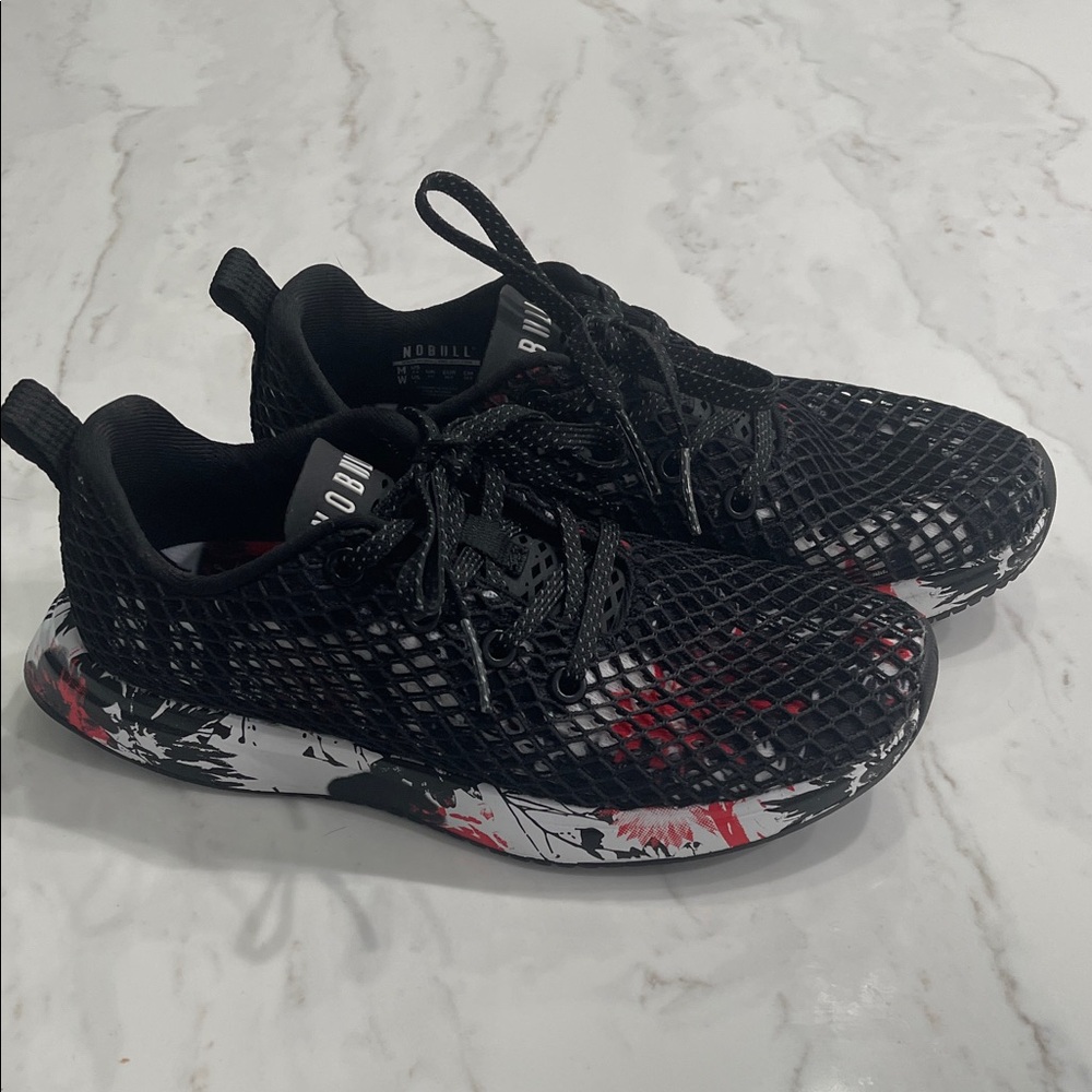 NOBULL Black Sneakers with Red and White Design